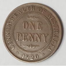 AUSTRALIA 1920 . ONE 1 PENNY . VARIETY . DOUBLE DOT . VERY SCARCE